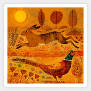 Hare and Pheasant at Sundown Sticker